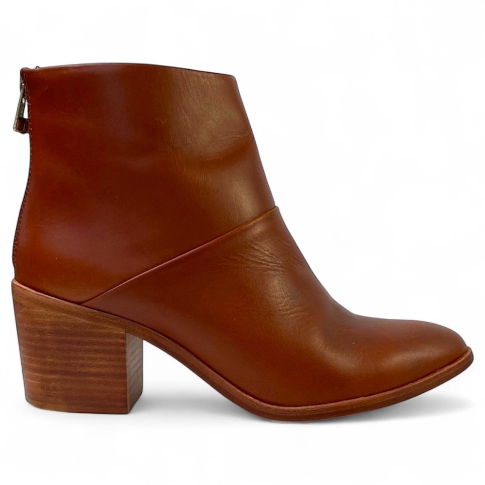 Nisolo Dari Back Zip Stacked Heel Ankle Boot Nutmeg Size 10